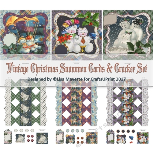 Vintage Christmas Snowman Quick Cards & 3D Cracker Boxes Set