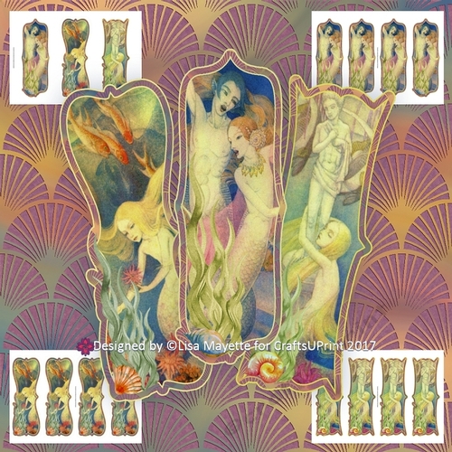 Art Deco The Little Mermaid Decoupage Vintage Bookmarks
