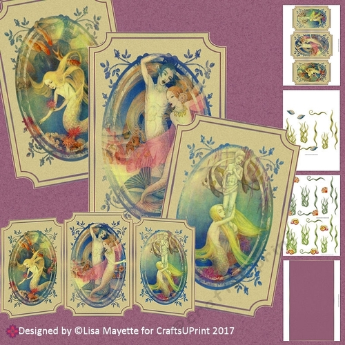 Art Deco The Little Mermaid Triptych Decoupage Vintage Card Making Kit