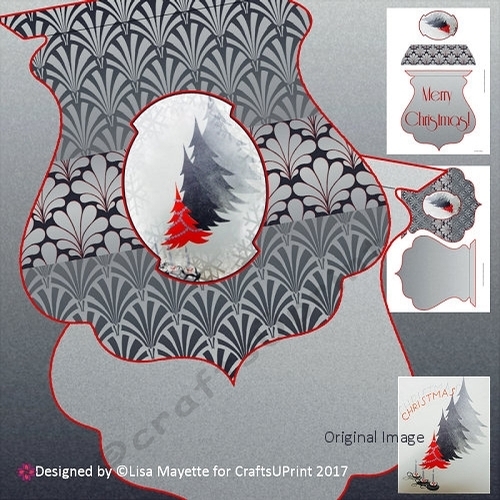 Red & Black Art Deco Holiday Trees Shaped Card Making Mini Kit