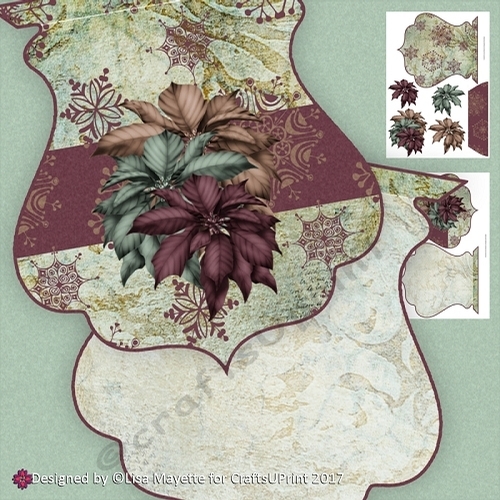 Rococo Poinsettias Christmas Decoupage Shaped Card Making Mini Kit
