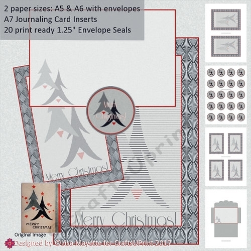 Red & Black Art Deco Christmas Trees A5 & A6 Stationery Set