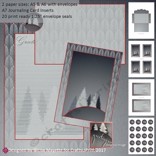 Red & Black Art Deco Christmas Forest A5 & A6 Stationery Set