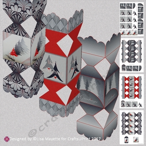 Red & Black Art Deco Christmas Trees Decoupage Cracker Boxes