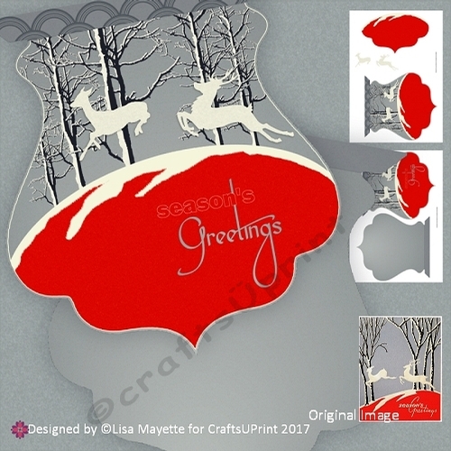 Red & Black Art Deco Christmas Deer Decoupage Shaped Card Making Mini Kit