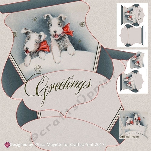 Red & Black Art Deco Christmas Dogs Decoupage Shaped Card Making Mini Kit