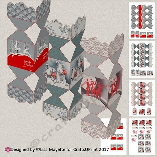 Red & Black Art Deco Christmas Critters Decoupage Cracker Box Kit