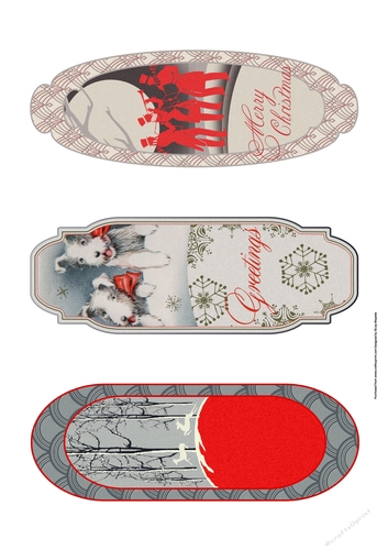 Red & Black Art Deco Christmas Critters Bookmarks Set of 3