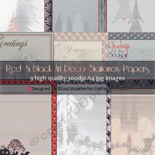 Red & Black Art Deco Christmas A4 Stationery Set
