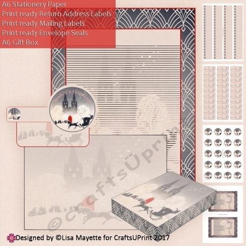 Red & Black Art Deco A6 Christmas Carriage Ride Stationery Kit