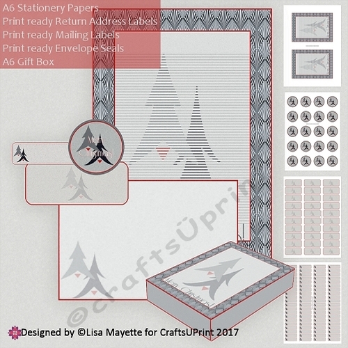 Red & Black Art Deco A6 Christmas Trees Stationery Kit