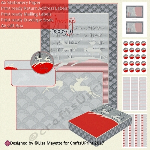 Red & Black Art Deco A6 Christmas Deer Stationery Kit