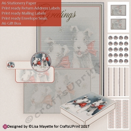 Red & Black Art Deco A6 Christmas Dogs Stationery Kit