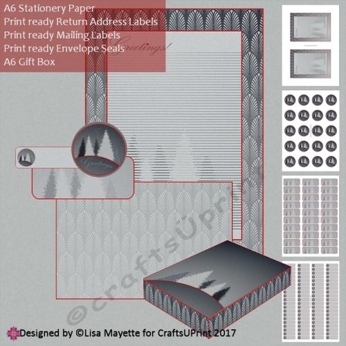 Red & Black Art Deco A6 Christmas Forest Stationery Kit
