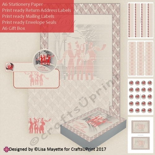 Red & Black Art Deco A6 Christmas Gents Stationery Kit