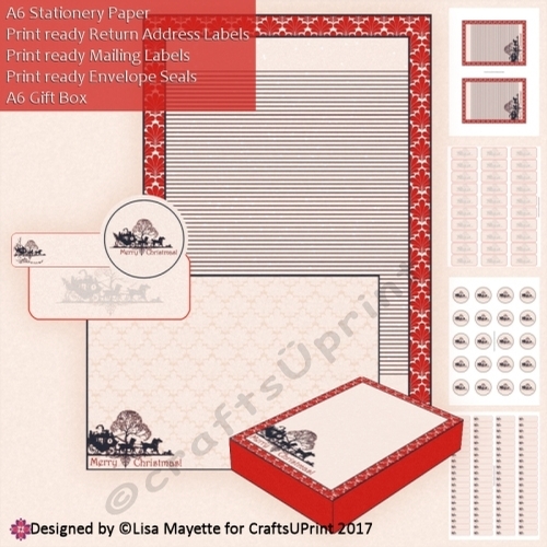 Red & Black Art Deco A6 Christmas Horse Carriage Stationery Kit