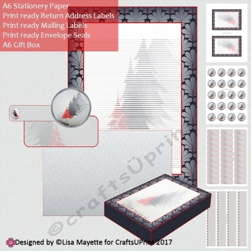Red & Black Art Deco A6 Christmas Tree Stationery Kit