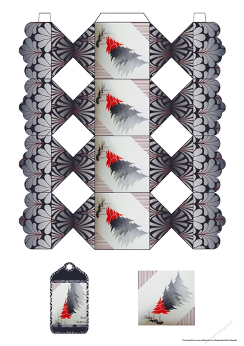 Red & Black Art Deco Christmas Tree Cracker Box with Gift Tag