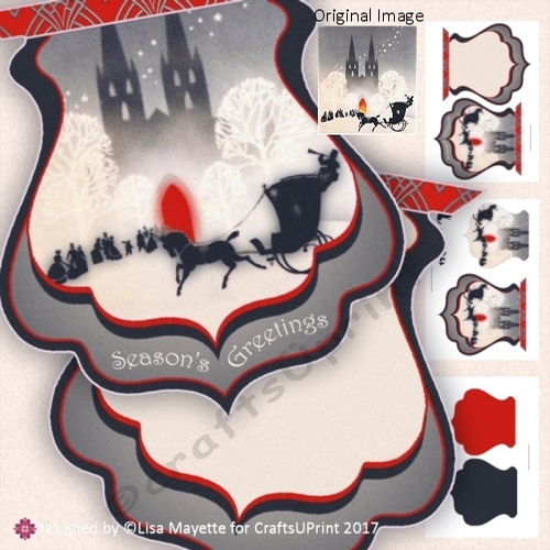 Red & Black Art Deco Christmas Carriage Ride Decoupage Shaped Card Making Mini Kit