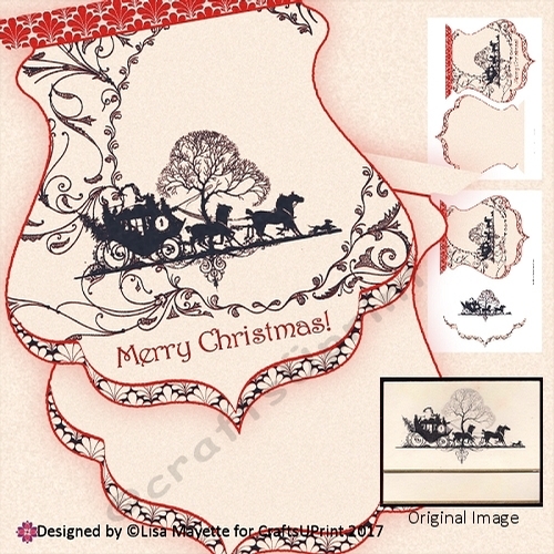 Red & Black Art Deco Christmas Horse Carriage Decoupage Shaped Card Making Mini Kit