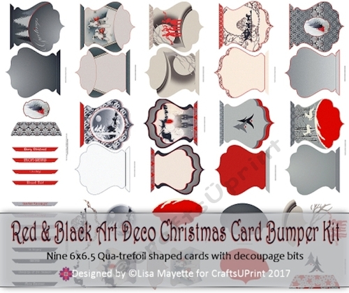 Red & Black Art Deco Christmas Decoupage Card Making Bumper Kit