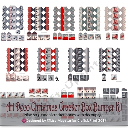 Red & Black Art Deco Christmas Decoupage Cracker Box Bumper Kit