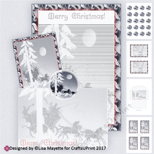Red & Black Art Deco Christmas Buggy A5 & A6 Stationery Set