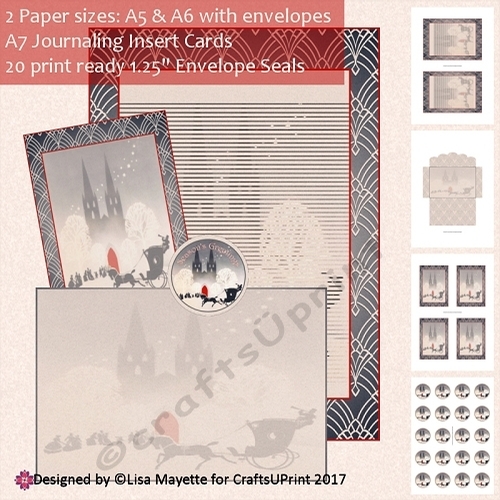 Red & Black Art Deco Christmas Carriage Ride A5 & A6 Stationery Set