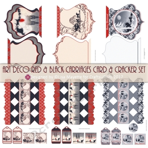 Red & Black Art Deco Christmas Carriages Card & Cracker Box Set