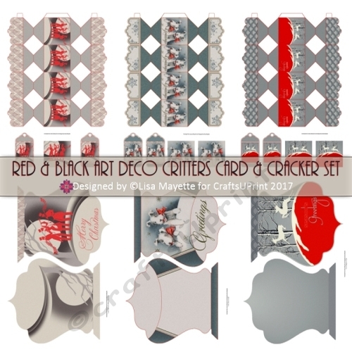 Red & Black Art Deco Christmas Critters Card & Cracker Box Set