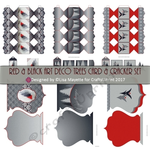 Red & Black Art Deco Christmas Trees Card & Cracker Box Set