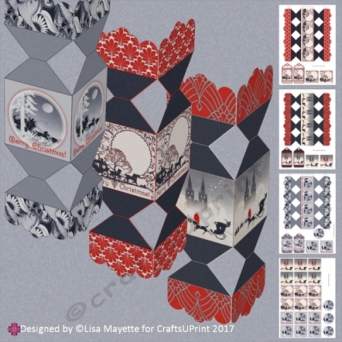 Red & Black Art Deco Christmas Carriages Cracker Box Kit