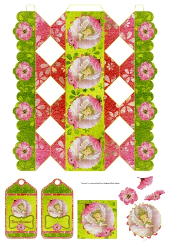 3D Vintage Christmas Angel Christmas Decoupage Cracker Box  with Gift Tag