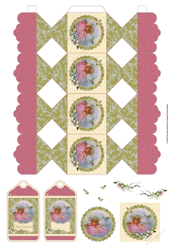 3D Vintage Holiday Angel Christmas Decoupage Cracker Box  with Gift Tag