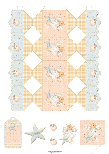 3D Pastel Christmas Angel & Peace Star Cracker Box with Gift Tag