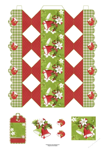 3D Red & White Poinsettia Flower Bells & Ornaments Cracker Box with Gift Tag