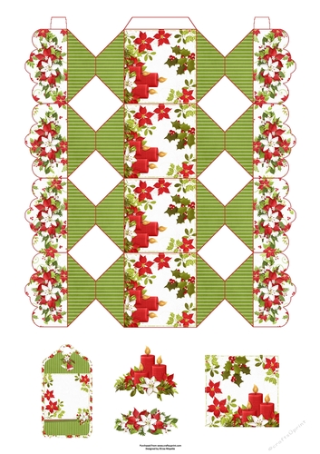 3D Red & White Poinsettia Flowers & Candles Cracker Box with Gift Tag