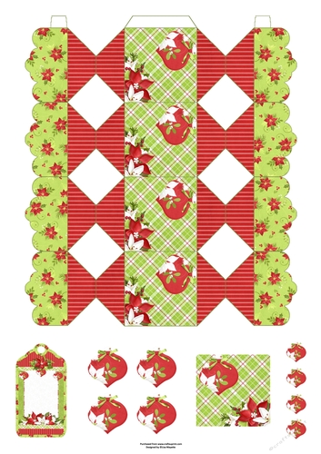 3D Red & White Poinsettia Flowers & Red Ornaments Cracker Box with Gift Tag