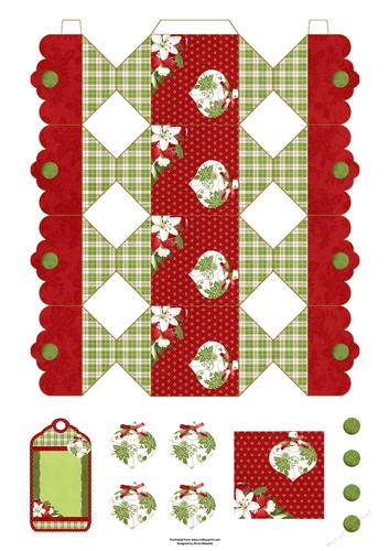 3D Red & White Poinsettia Flowers & White Ornaments Cracker Box with Gift Tag