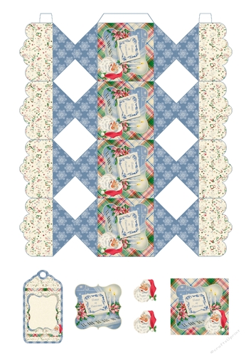 3D Vintage Blue Christmas Music Santa Cracker Box with Gift Tag