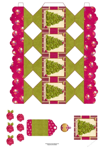 3D Holiday Greetings Decoupage Christmas Tree Cracker Box with Gift Tag