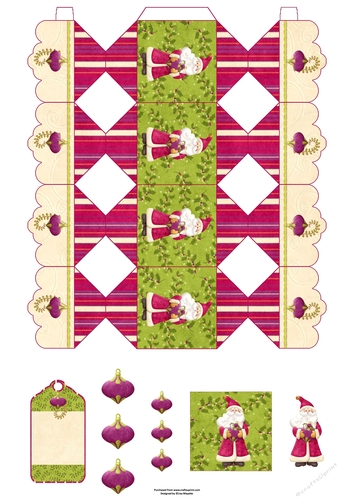 3D Christmas Santa & Ornaments Decoupage Cracker Box with Gift Tag