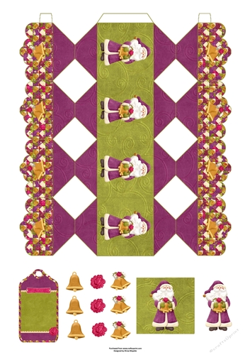 3D Christmas Santa & Bells Decoupage Cracker Box with Gift Tag
