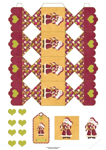 3D Christmas Santa & Roses Decoupage Cracker Box with Gift Tag