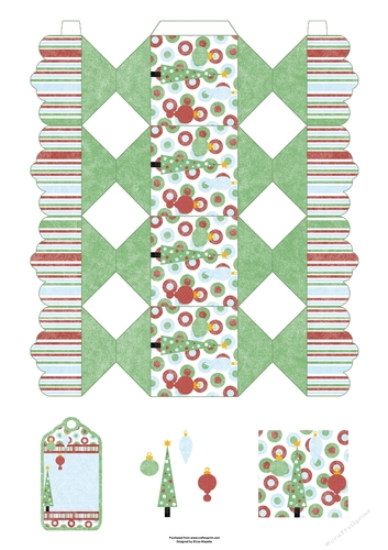 3D Polka Dotted Christmas Tree Folk Art Cracker Box with Gift Tag