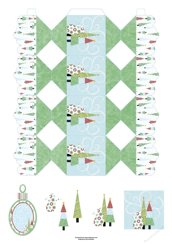 3D Polka Dotted Snowman & Christmas Trees Folk Art Cracker Box with Gift Tag