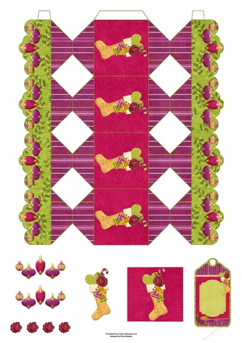 3D Gold Holiday Stocking Decoupage Christmas Cracker Box with Gift Tag