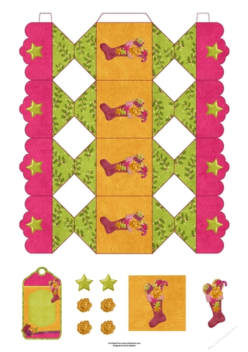 3D Red Holiday Stocking Decoupage Christmas Cracker Box with Gift Tag