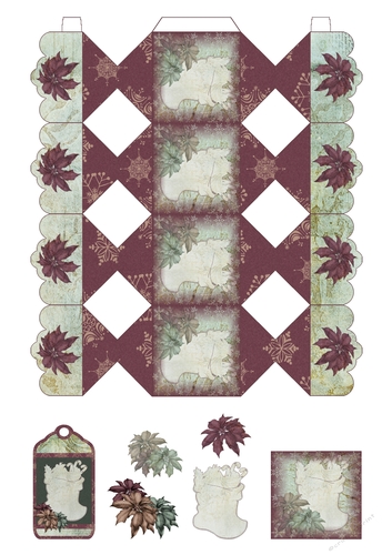 3D Rococo Poinsettias Christmas Decoupage Cracker Box with Gift Tag