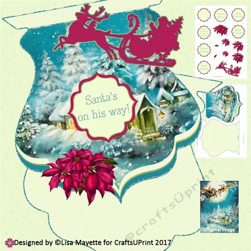 Vintage Christmas Scene Decoupage Qua-trefoil Shaped Card Making Kit